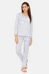 Rosaline Starry Nights Knit Cotton Pyjama Set - Grey Melange — thumbnail 4